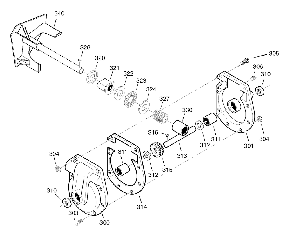 Gear Case Diagram and Parts List for 1695375-6271500X43 2007 Briggs and Stratton Snow Blower